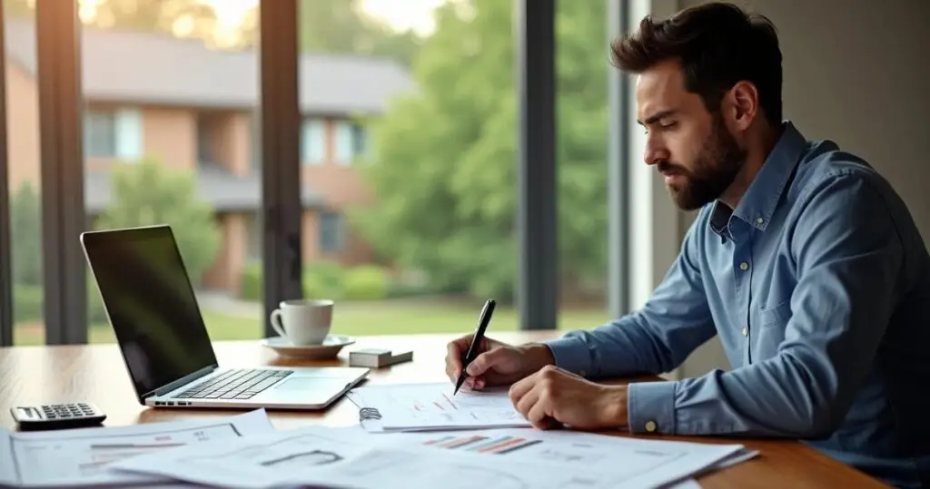 Real estate investor reviewing investment property finances and cash-out refinance options.