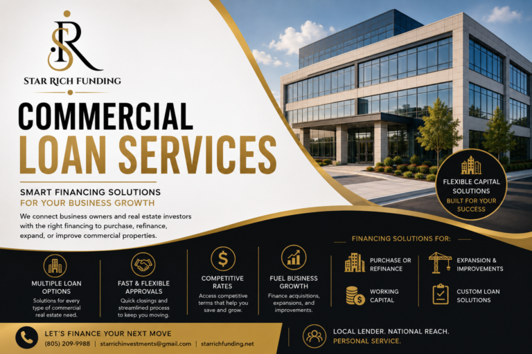 Commercial loan services from Star Rich Funding helping business owners finance commercial real estate, working capital, business expansion, and property improvements.
