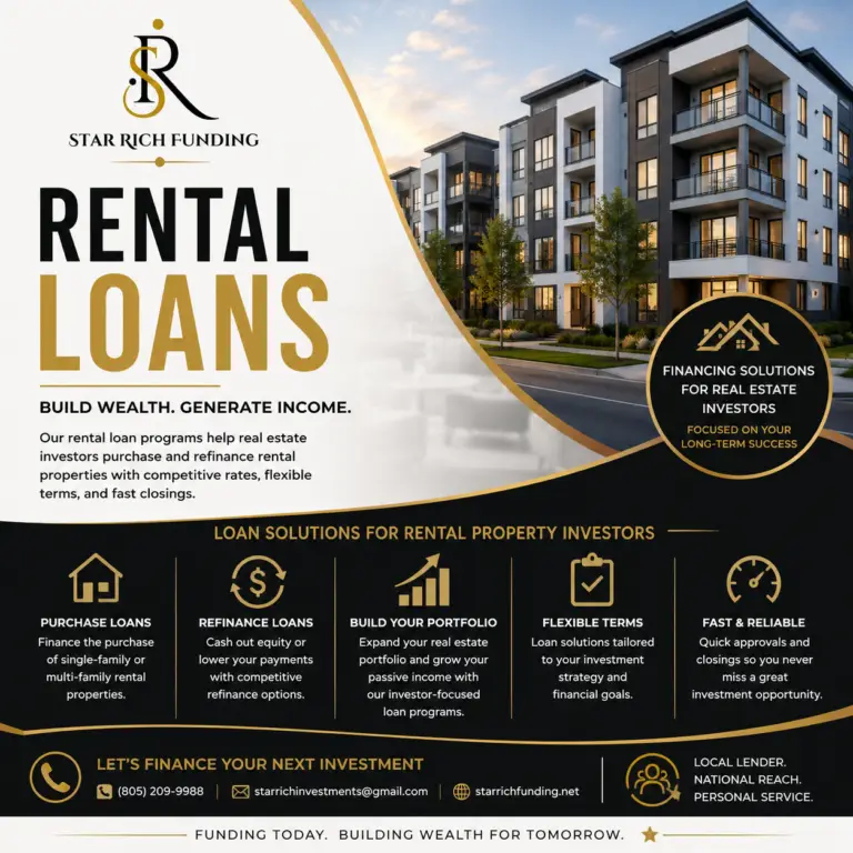 Rental property loans from Star Rich Funding helping real estate investors finance single-family rentals, multifamily properties, portfolio expansion, and long-term investment properties.