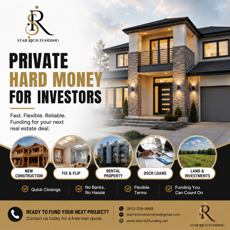 Private hard money financing for real estate investors offered through Star Rich Funding.
